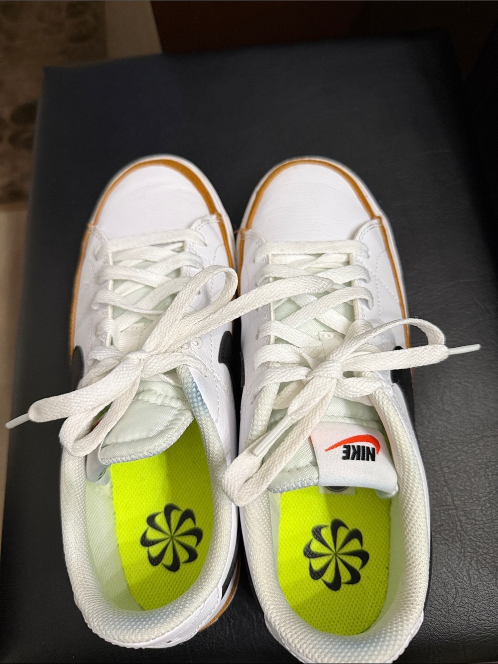 Nike White Low-Top Sneakers with Black Swoosh and Gum Accent